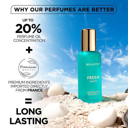 Bella Vita Luxury FRESH Unisex Eau De Toilette Perfume with Bergamot, Lavender,Ylang Ylang|Premium, Long Lasting Fresh Fragrance for Men & Women, 20ML