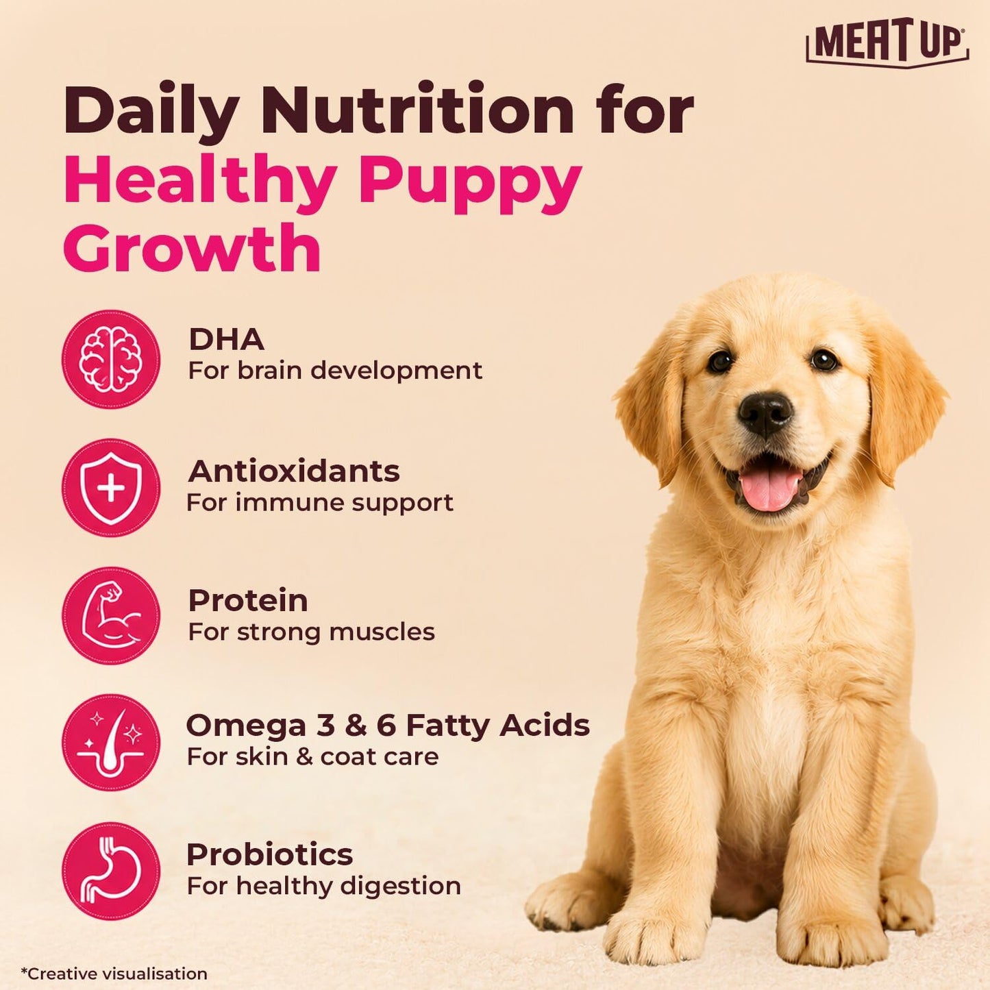 Meat Up Puppy Dry Dog Food 1.2kg Pack| Chicken & Milk Flavour | Supports Growth | Highly Palatable & Easily Digestible