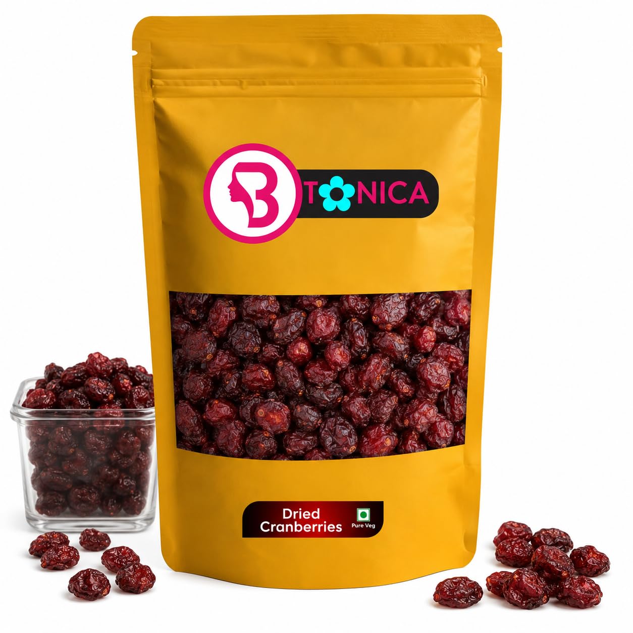 Btonica Unsweetened Cranberries – Non-Sugar Coated Whole Dried Berries | No Added Sugar, No Preservatives