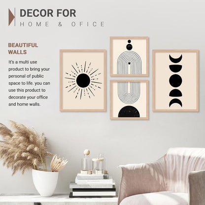 Premium Digital Paintings with Frame for Home Decoration - Minimal Shapes Black and White Painting for Living Room Bedroom Office Room Décor Set of 4 (Art 7, small (10x13 or 10x10 inch))