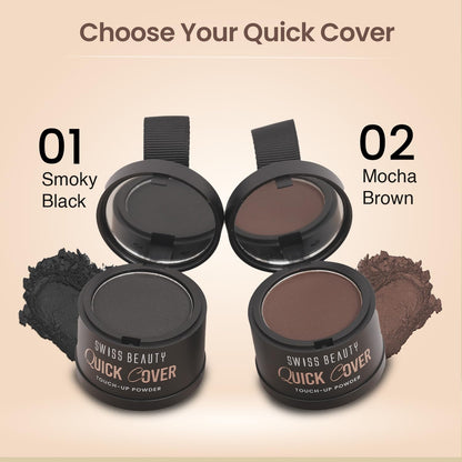 Swiss Beauty Quick Cover Touch-Up Powder | Covers Grey Roots & Bald Spots Instantly | Highly Pigmented | Ideal For Both Men & Women | Long-Lasting | Matte Finish | Shade- Smoky Black, 4g