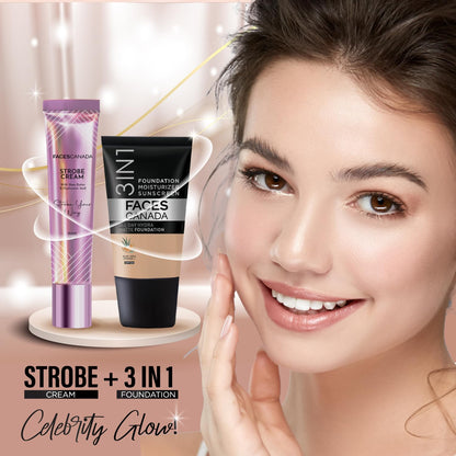 FACES CANADA Strobe Cream Mini- Pink, 18ml | Primer + Highlighter + Moisturizer | Shea Butter & Hyaluronic Acid | Intense Hydration | Flawless Radiant Dewy Skin | Illuminating & Glowing Makeup Base