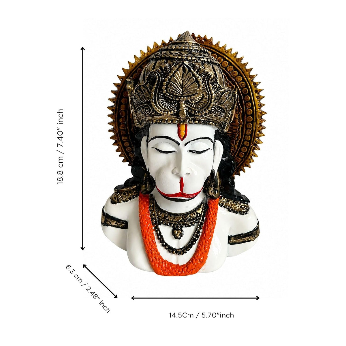 White Lord Hanuman Ji Idol for Home Décor | Hanuman Bust Statue with Intricate Detailing | Spiritual Decorative Showpiece for Temple, Living Room & Gifting