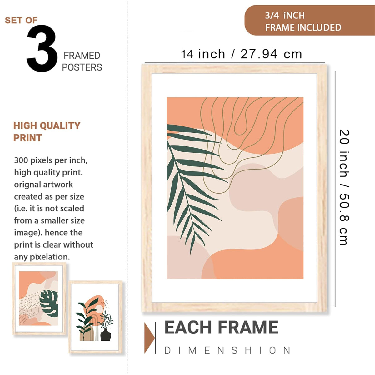 Wall decor paintings for living room, Modern art wall frames for home decoration (Tropical pattern) (Theme-Minimalist) Set of 3 (Art-1, 10x13inch)