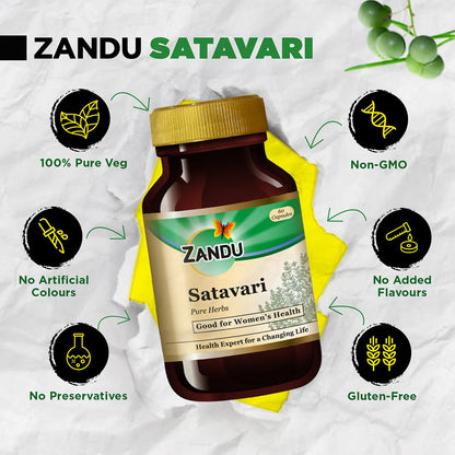 Zandu Satavari Capsules, With Natural Satavari Extracts, Useful for Women's Wellness - 60 Veg Capsules