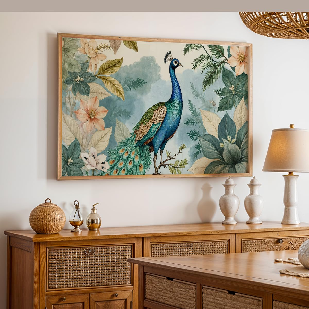 Peacock Wall Painting with Frame Set of 1 | Premium Botanical Bird Artwork, Floral Nature Inspired Decorative Wall Art for Living Room, Bedroom, Office and Home Decoration (3D Art-12,13x19inch)