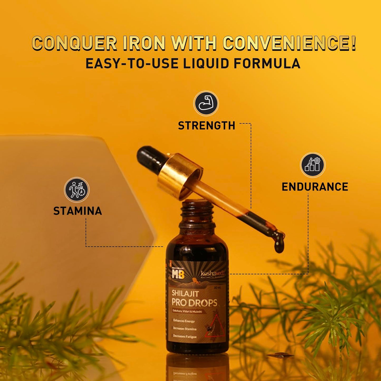 MuscleBlaze Koshaveda Shilajit Pro Drops by (30ml) | Shilajit Original with Gokshura, Vidari & Mulethi | For Energy & Stamina