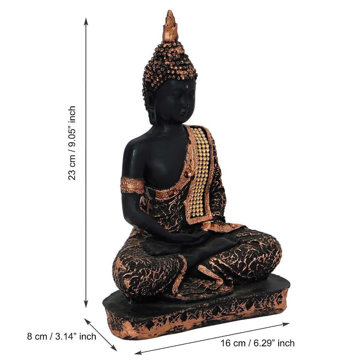 eCraftIndia Black & Copper Polyresin Handcrafted Meditating Lord Buddha Statue - Perfect for Home Decor - Ideal for Meditation, Yoga Enthusiasts - Thoughtful Gift for Diwali, Birthday
