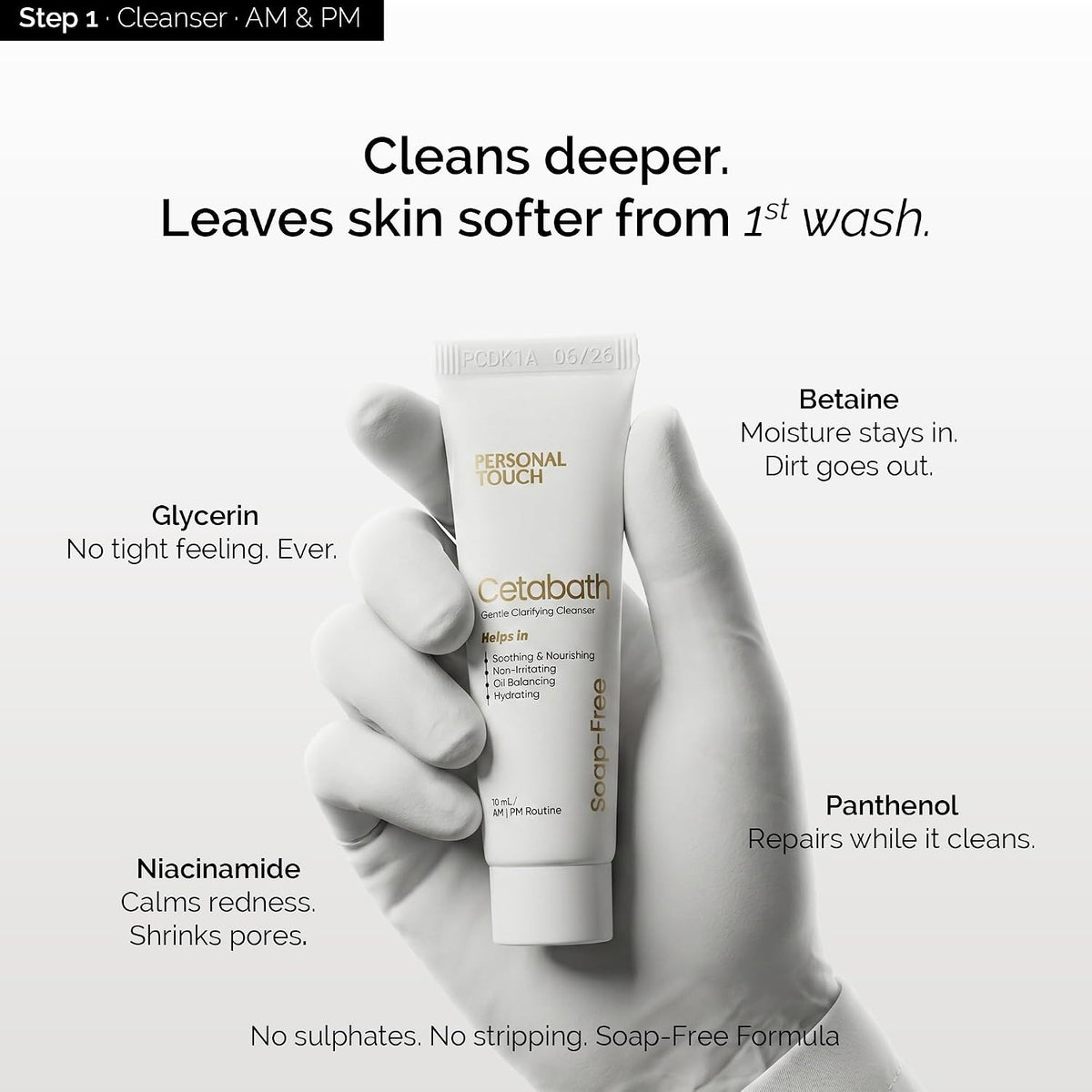Personal Touch Complete Trial Kit – Dry Defence Therapy for Dry & Sensitive Skin | Cetabath Face Cleanser, Snail Mucin Serum, Skindam Barrier Repair Moisturizer & SPF 50 Sunscreen