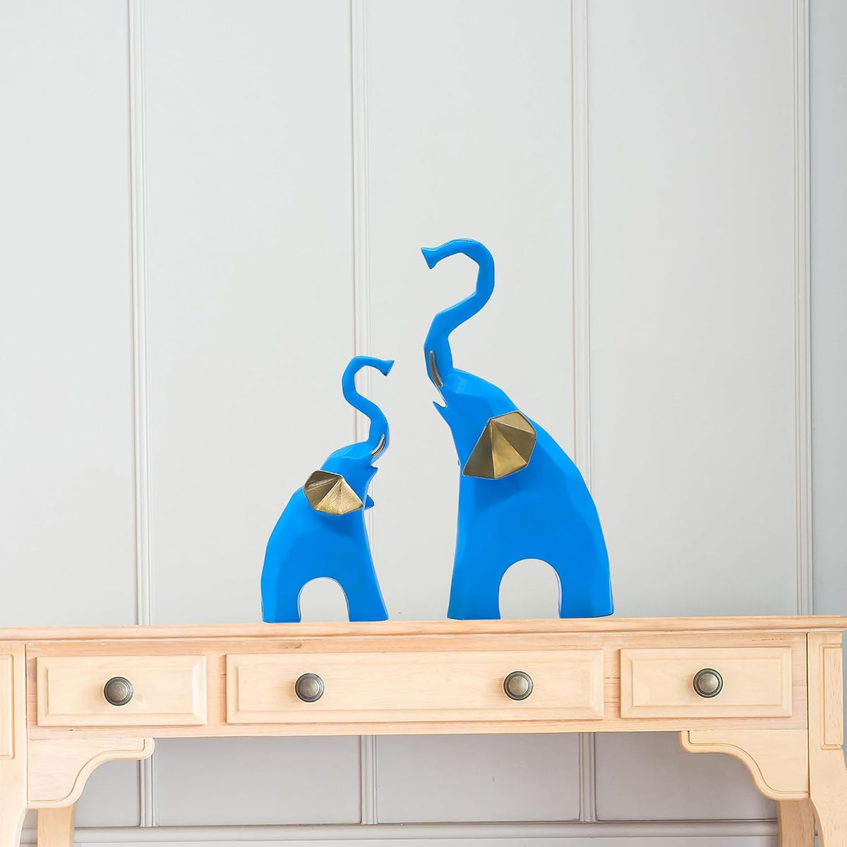 Elephant Pair Showpiece Geometrical Animal Figurine for Home Decor Living Room Decor(9 & 6 inch, Green)