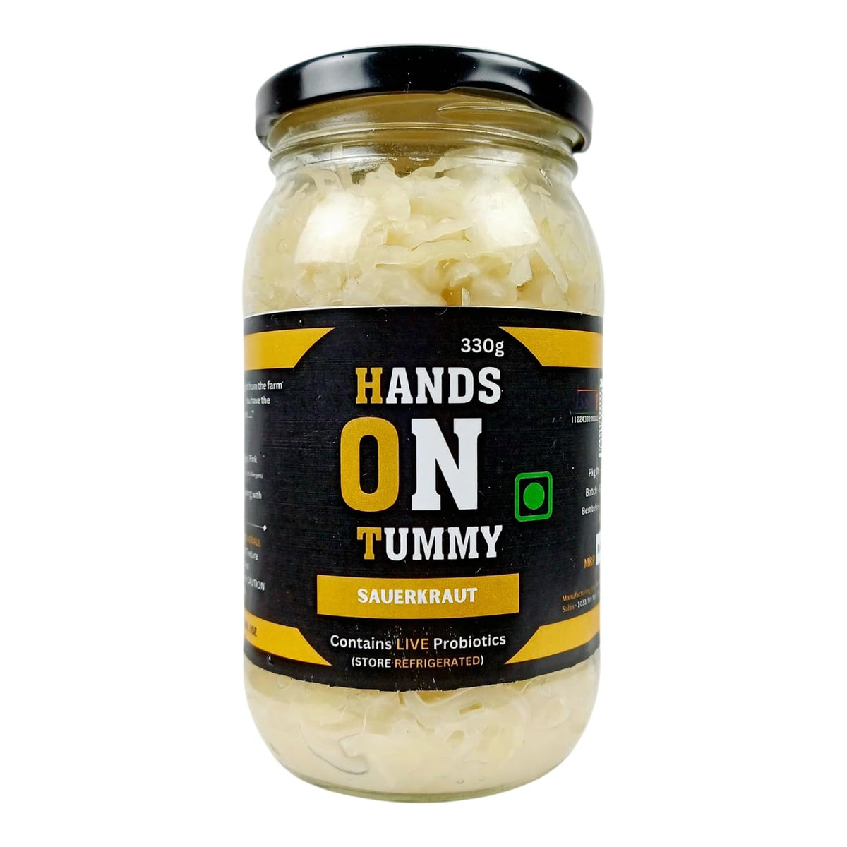 Hands On Tummy - Sauerkraut | Fermented Organic Cabbage | Probiotic Pickle For Gut & Overall Wellness | 330 Grams