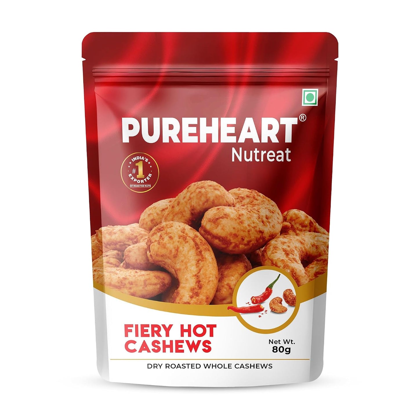 Pureheart Nutreat Fiery Hot Cashews, Premium Spicy Roasted Masala Cashew Nuts/Kaju Dry Fruit | Protein & Fiber Rich Chili Cashews| Crunchy Snack | No Artificial Colors, Flavors, Preservatives