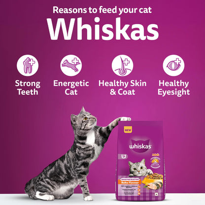 Whiskas Adult (1+ Years) Dry Cat Food, Rohu Fish Flavour, 1.2 kg, Powered with 40 Essential Nutrients, Complete & Balanced Nutrition for Adult Cats