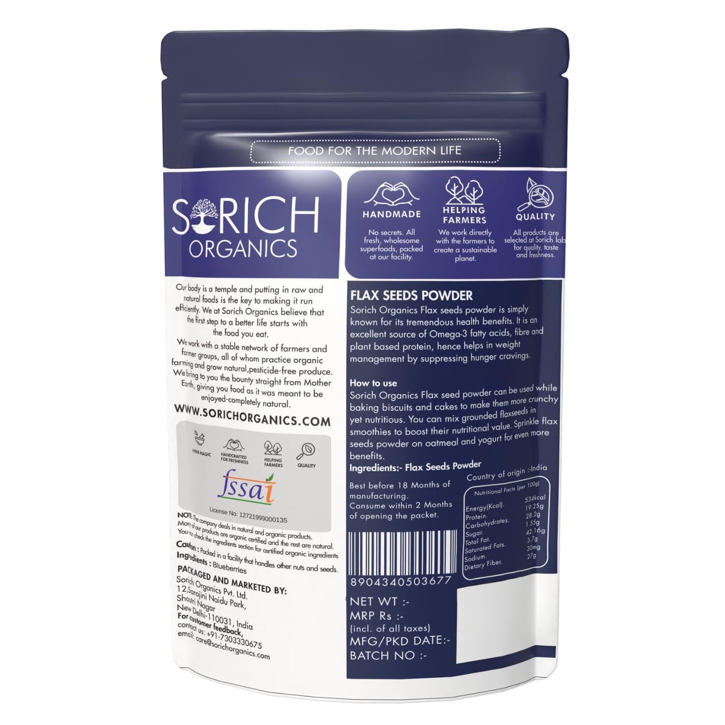 Sorich Organics Cold Milled Flaxseed (Alsi) Powder 400g | Protein & Fiber | Supports Hair Growth & Skin Health | Natural Superfood for Weight Loss & Digestion | Gluten-Free