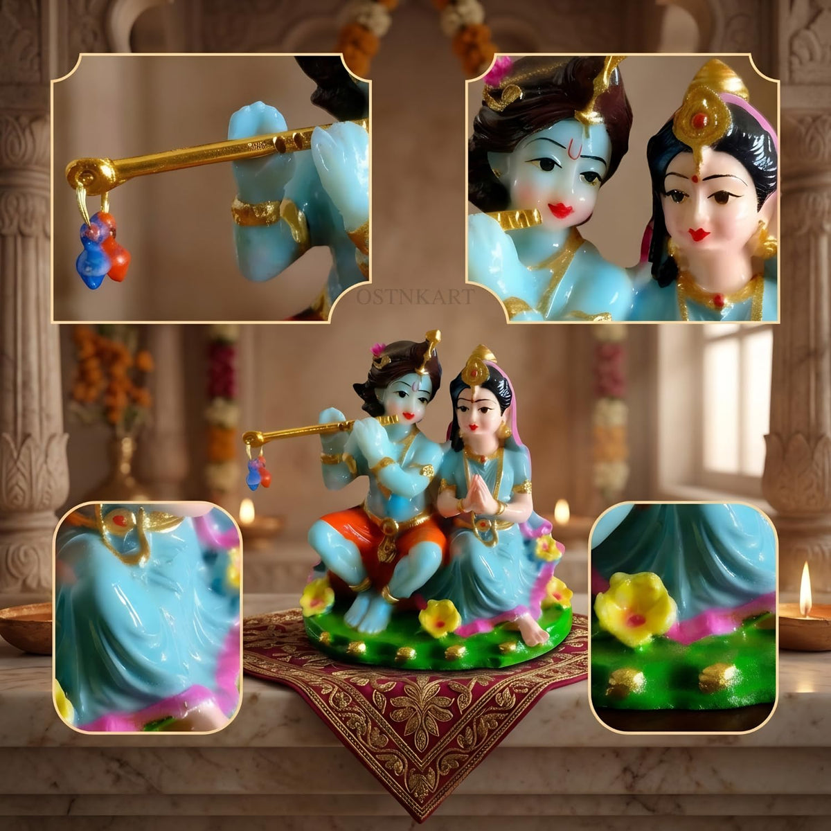 Radha Krishna Idol for Car Dashboard 3.5 Inch Multicolour Polyresin Statue | God Murti for Home Temple, Office Desk & Pooja Room | Spiritual Gift, Decorative Showpiece (8 x 6 x 9 cm)