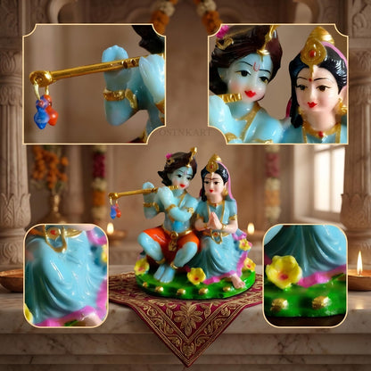 Radha Krishna Idol for Car Dashboard 3.5 Inch Multicolour Polyresin Statue | God Murti for Home Temple, Office Desk & Pooja Room | Spiritual Gift, Decorative Showpiece (8 x 6 x 9 cm)