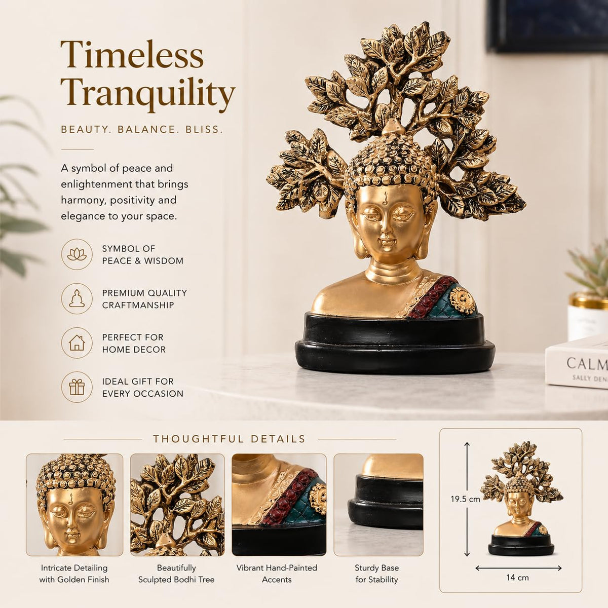 Handcrafted Buddha Showpiece with Tree|A Symbol of Peaceful Elegance (Pack of 1, Multi)