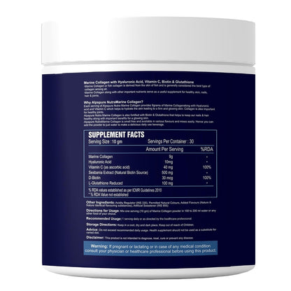 Sea life Marine Collagen Powder | Fish Collagen(300 GM) with Hyaluronic acid, Vitamin-C,Biotin & Glutathione for Hair, Nails, Skin, Muscle and Joints Health (Orange Flavour) Pack of-1