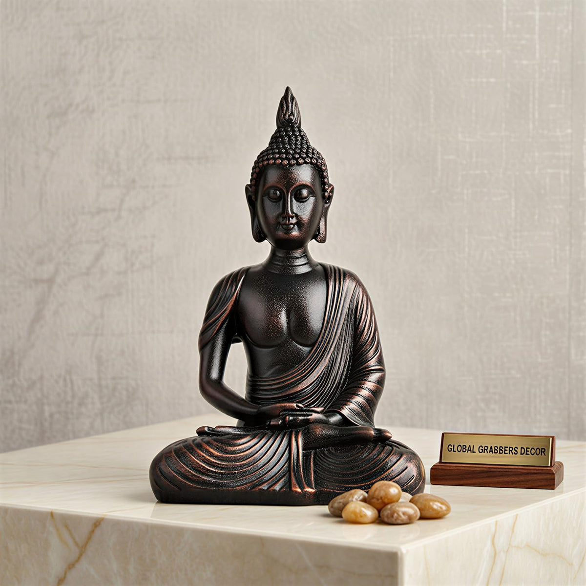 New Sitting Meditating Buddha Statue showpiece Idol Home Decor Items for Living Room and Gifts (Antique Copper)