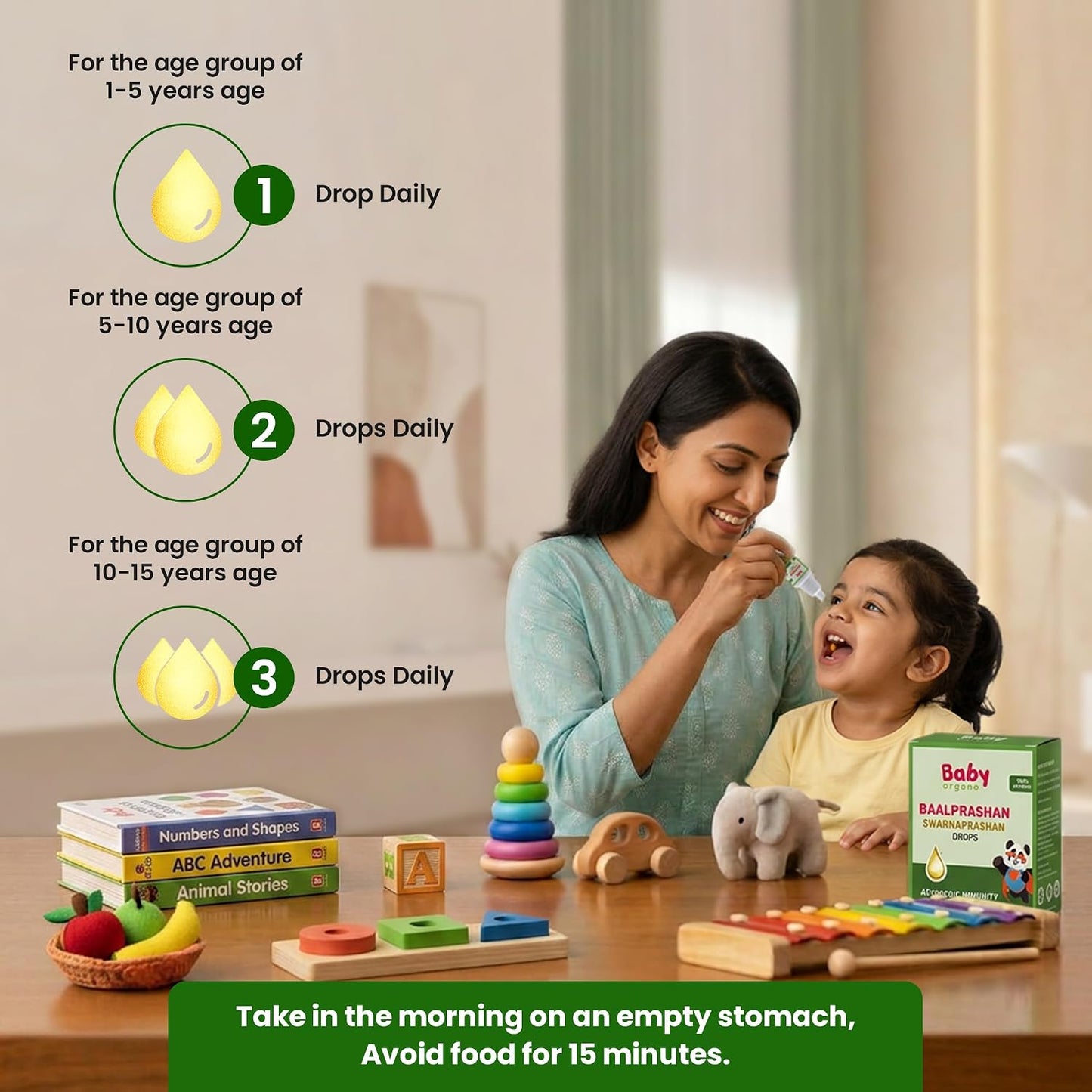 BabyOrgano Swarnaprashan Drops for Kids | 24 Carat Gold Immunity Booster | Suvarnaprashan Gold Drops with Swarna Bhasma & Honey | Brain, Memory & Growth | 100% Ayurvedic, 0-15 Yrs, 15ml (Pack of 1)