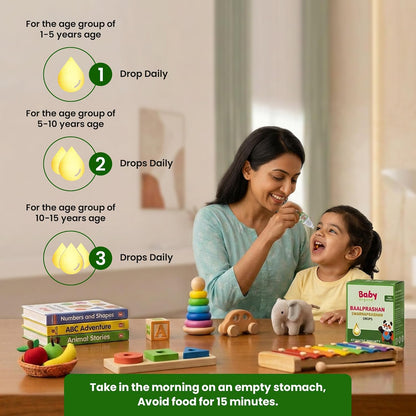 BabyOrgano Swarnaprashan Drops for Kids | 24 Carat Gold Immunity Booster | Suvarnaprashan Gold Drops with Swarna Bhasma & Honey | Brain, Memory & Growth | 100% Ayurvedic, 0-15 Yrs, 15ml (Pack of 1)