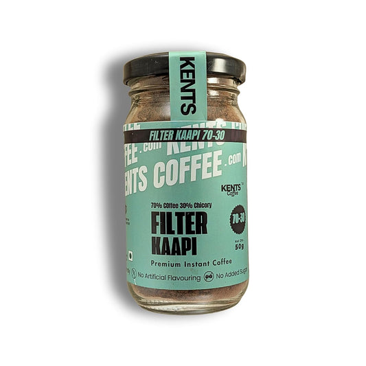 Kents Coffee 70-30 Instant Filter Kaapi | Traditional South Indian Filter Coffee Taste in 30 Seconds | 70% Coffee 30% Chicory | Strong & Bold | No Added Sugar | Hot & Cold Coffee | No Sugar | No Flavour Glass Jar