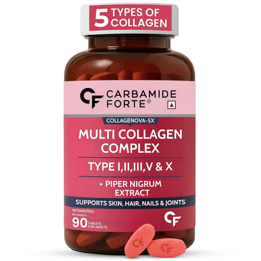 Carbamide Forte Multi Collagen Supplements | Collagen Tablets Skin Supplements For Glowing Skin | Hydrolyzed Peptides With Type I, I, III, V & X For Men & Women | 90 Tablets