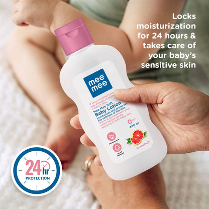 Mee Mee Baby Lotion – Moisture-Rich Cream-Lotion with Triple Botanical Moisture-Lock System | Infused with Chamomile, Olive & Grapefruit Extracts | Hypoallergenic, pH-Balanced & Alcohol-Free for Newborns & Sensitive Skin | 400 ml