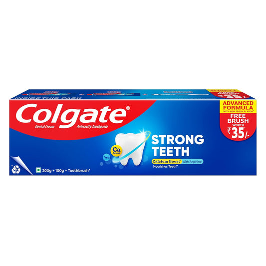 Colgate Strong Teeth Cavity Protection Toothpaste with Amino Shakti - 300g with Free Toothbrush, India's No.1 Toothpaste