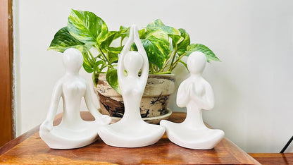 Pack of 3 Yoga Girl Statue Ceramic Meditating Thinker Sculpture Decorative Yoga Showpiece for Gifting Living Room House Warming Anniversary Birthday Office & Home Decoration