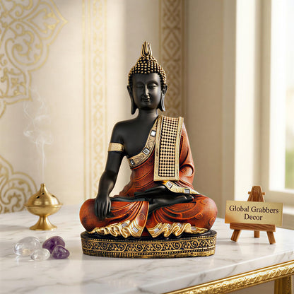 Buddha Idol Statue | Home Decoration Items for Living Room (Orange Black)