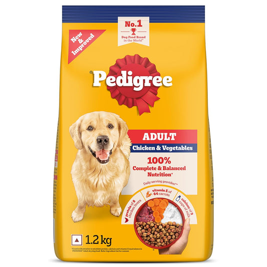 Pedigree Adult Dry Dog Food, Chicken & Vegetables, 1.2 kg, Contains 37 Essential Nutrients, 100% Complete & Balanced Food for Adult Dogs