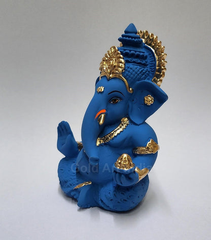 Gold Art India Blue Terracotta Ganesh Idol for Car Dashboard Small Ganesha Murti Ganpati Idol for Home Decor Puja Lord Ganesh Statue Gift for Office Desk Puja Room Figurine (3.5 Inches), Idol