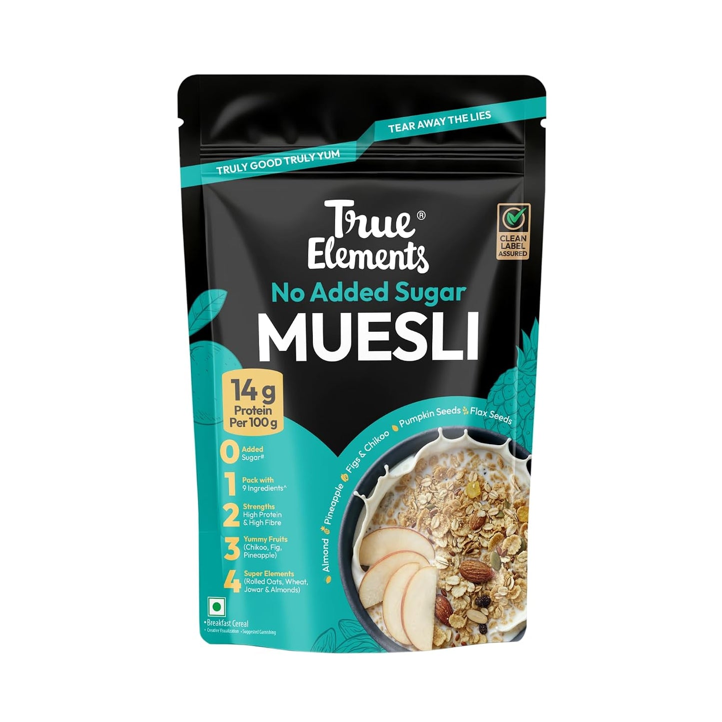 True Elements Muesli Sugar Free 1.2 kg - 100% Wholegrain Muesli | No Added Sugar | Diet Food for Weight Management | Healthy and Quick Breakfast | Millet Muesli - 18% Jowar | HIgh Protein
