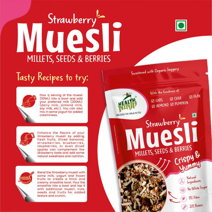 Health Ninja Strawberry Muesli | High Protein Breakfast Cereal | Oats, Almonds, Chia, Flax & Pumpkin Seeds | 900 g (Strawberry)
