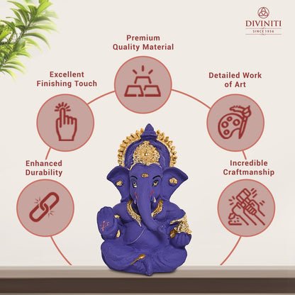 24K Gold Plated Resin Lord Ganesha Idol for Car Dashboard, Tabletop|Ganesh Statue for Good Luck and Success|Ganpati Murti for Home Decor Mandir, Office Desk Puja Gift Purple (8.4x4.2cm)