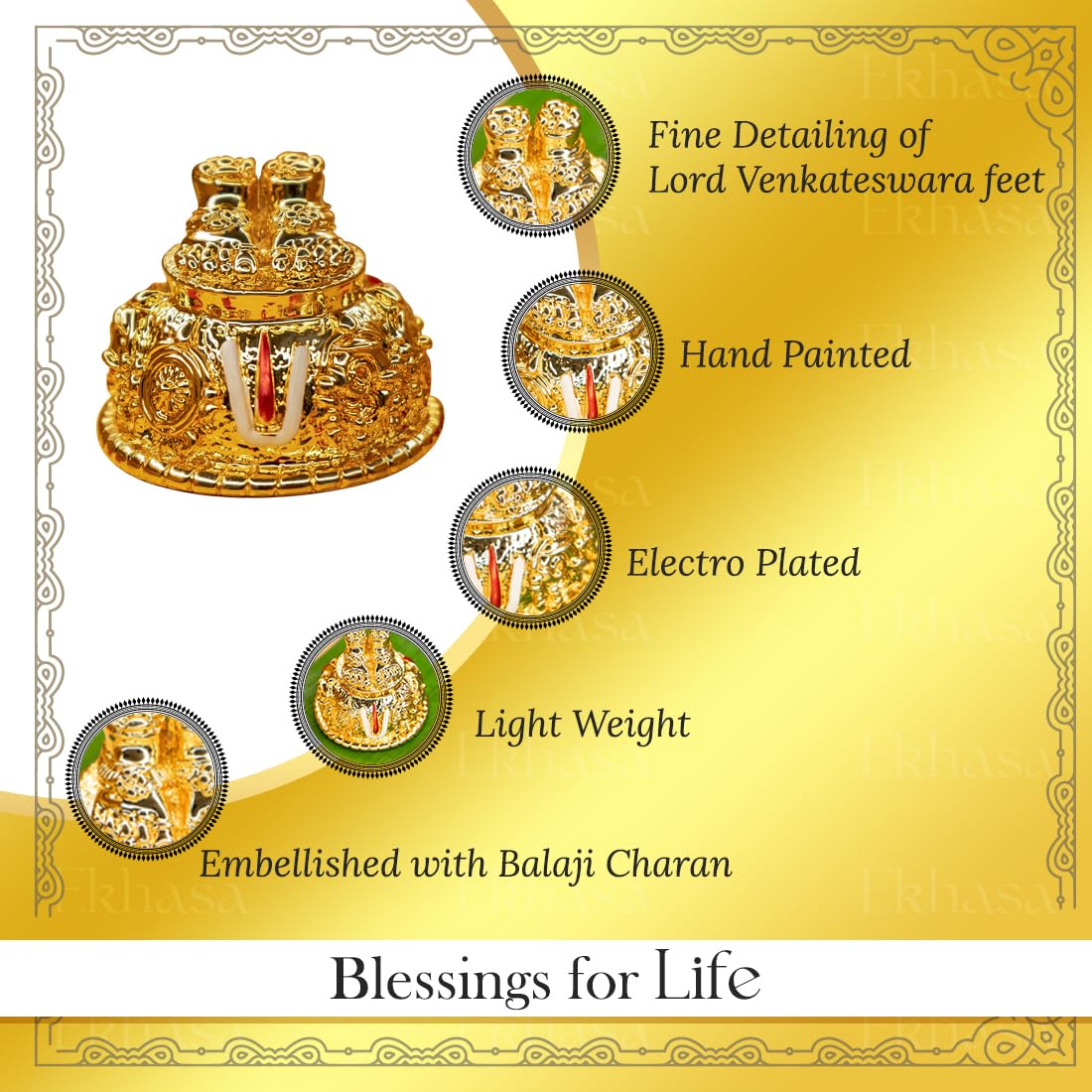 Tirupati Balaji Charan (4.7 cm) | Lord Venkateswara Feet Idol for Car Dashboard, Pooja Room, Home Decor & Office Desk | Venkateshwara Swamy Murti | Perumal Statue | God Idols for Gifting
