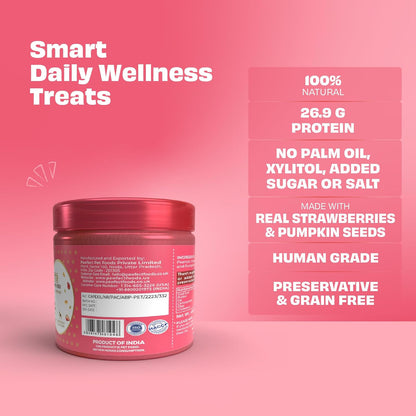 Pawfect Peanut Butter with Strawberry & Pumpkin Seeds for Dogs & Puppies - 100% Natural Lickable Treat- No Added Sugar, Salt, Palm Oil - No Sweeteners, No Xylitol - Healthy Dog Treat (450g/15.87oz)