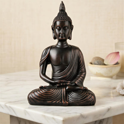 New Sitting Meditating Buddha Statue showpiece Idol Home Decor Items for Living Room and Gifts (Antique Copper)