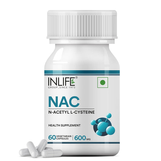 INLIFE N Acetyl Cysteine NAC Supplement 600mg | Antioxidant, Supports Liver & Respiratory Health - 60 Vegetarian Capsules (Pack of 1)