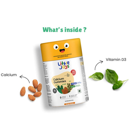 Little Joys Calcium Gummies for Kids (2+ years) With No Sugar Added | For Stronger Bones, Joints, Teeth & Immunity | Mango Flavour | 30 Gummies