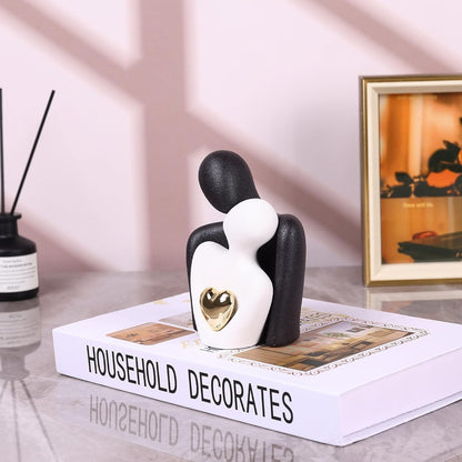 Hugging Couple Statue - Romantic Home Decor, Perfect Wedding Anniversary and Valentines Day Gift, Figurine for Home, Office, Coffee Table and Desktop (Black+White, Romantic Couple)