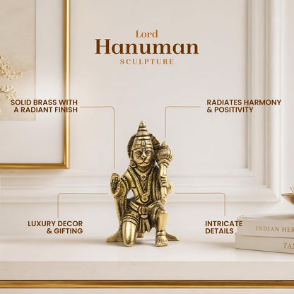 Brass Hanuman Ji Idol | Handcrafted Hanuman Murti for Pooja Room | Home Temple & Festival Gift (Design10: L5 x W5 x H8 cm)