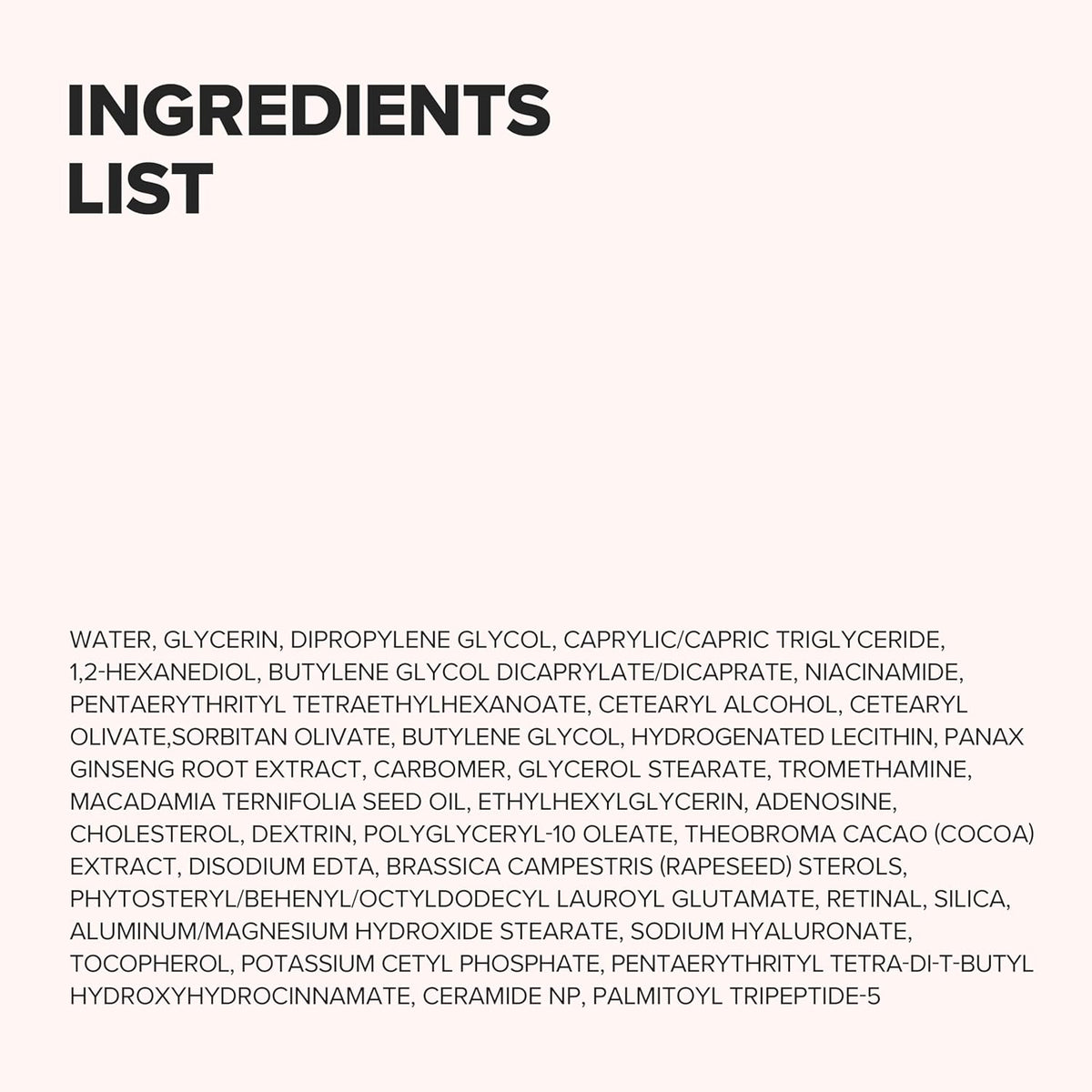 Ingredients list on a white background