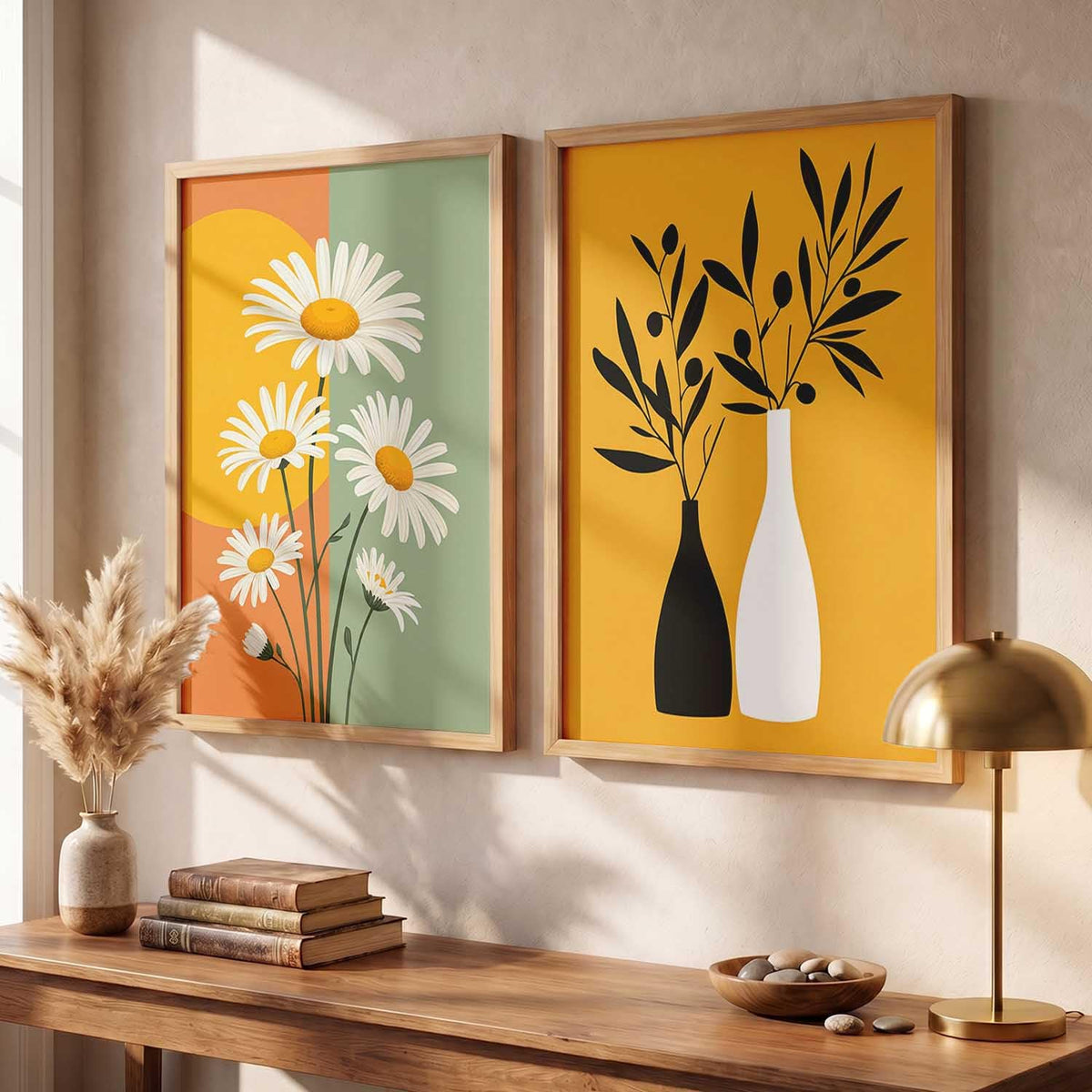 Boho Painting Wall Art Home Decoration | Aesthetic Paintings With Frame For Living Room Bed Room Hotel Wall Decor Digital Reprint Set of 2 (13X17 inch)