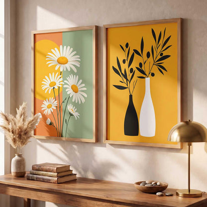 Boho Painting Wall Art Home Decoration | Aesthetic Paintings With Frame For Living Room Bed Room Hotel Wall Decor Digital Reprint Set of 2 (13X17 inch)