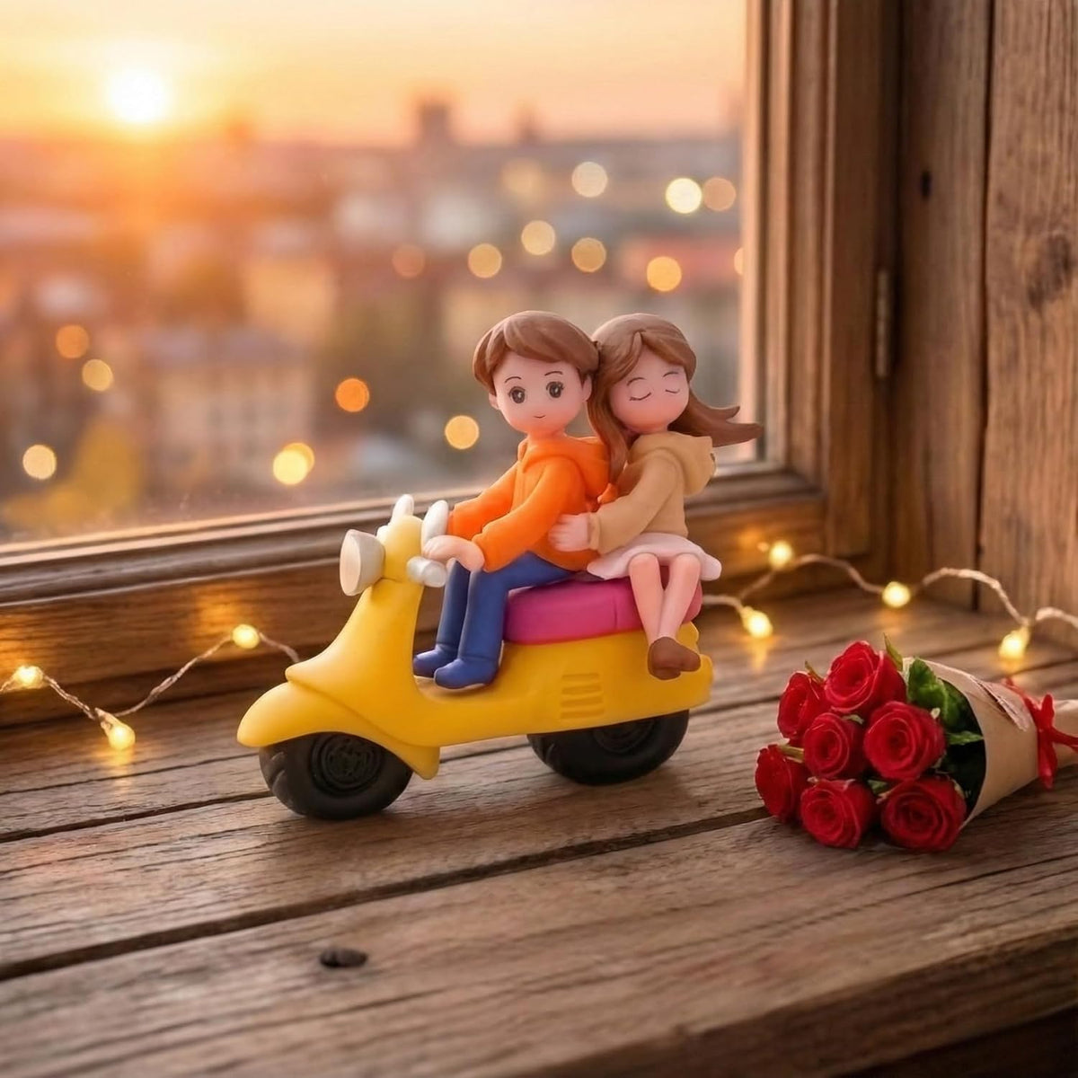 eCraftIndia Romantic Miniature Love Couple Statue on Scooter | Valentine Gift for Girlfriend Boyfriend Husband Wife Her Him | Valentine Decoration Items | Happy Birthday Cake Topper