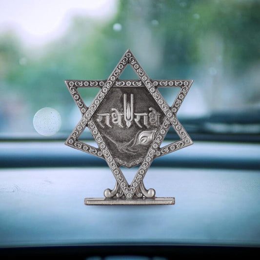 Radhe Radhe Greeting in Star Idol for Car Dashboard – Silver Finish Spiritual Decor for Car, Mandir & Office (S928-SLVR)