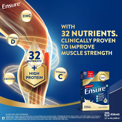 Ensure No 1 Nutritional Supplement Drink in the world 32 nutrients High Protein,Calcium,Vit D, Vanilla 400g/375g, Wt may vary