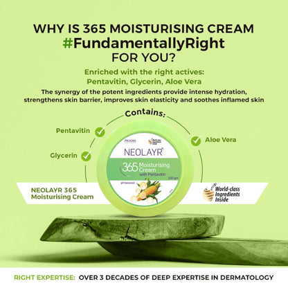 NEOLAYR 365 Daily Moisturising Cream I Deep Hydration with Pentavitin & Glycerin I Aloe Vera I pH Balanced, Dermatologist Approved I For Dry, Sensitive Skin I 100 GM